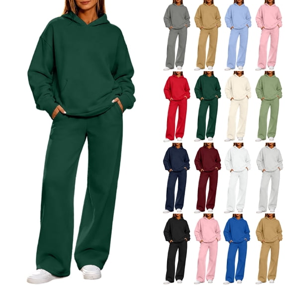 Wide Leg Sweatpants Hoodie Set for Women 2 Piece,Oversized Long Sleeve Pullover Tops,with Pockets,Weekend Casual Outfits