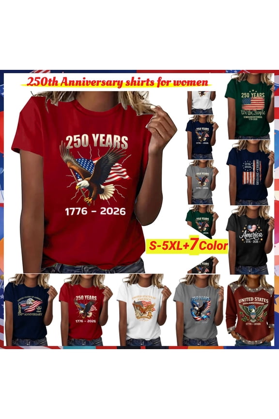 Wide Leg Sweatpants,Ladies USA 250th Birthday Commemorative Top, Short Sleeve Printed Round Neck Shirt, Breathable Summer Material, Patriotic Parade Events, 4th of July Anniversary Souvenir Gift