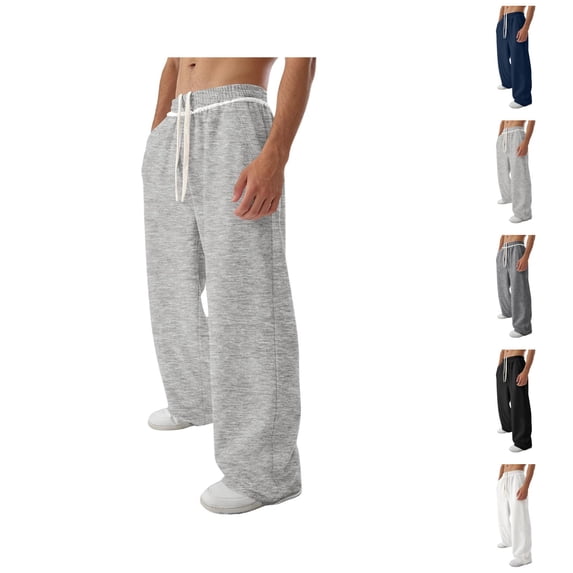 Wide Leg Sweatpants Men Elastic Waist Straight Leg Loose Fit Casual Sweat Pants Trousers with Pockets