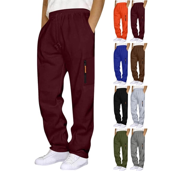 Men's Drawstring Sweatpants Fashion Solid Color Drawstring Elastic Waist Zipper Pocket Sports Sweat Simple Basic Style