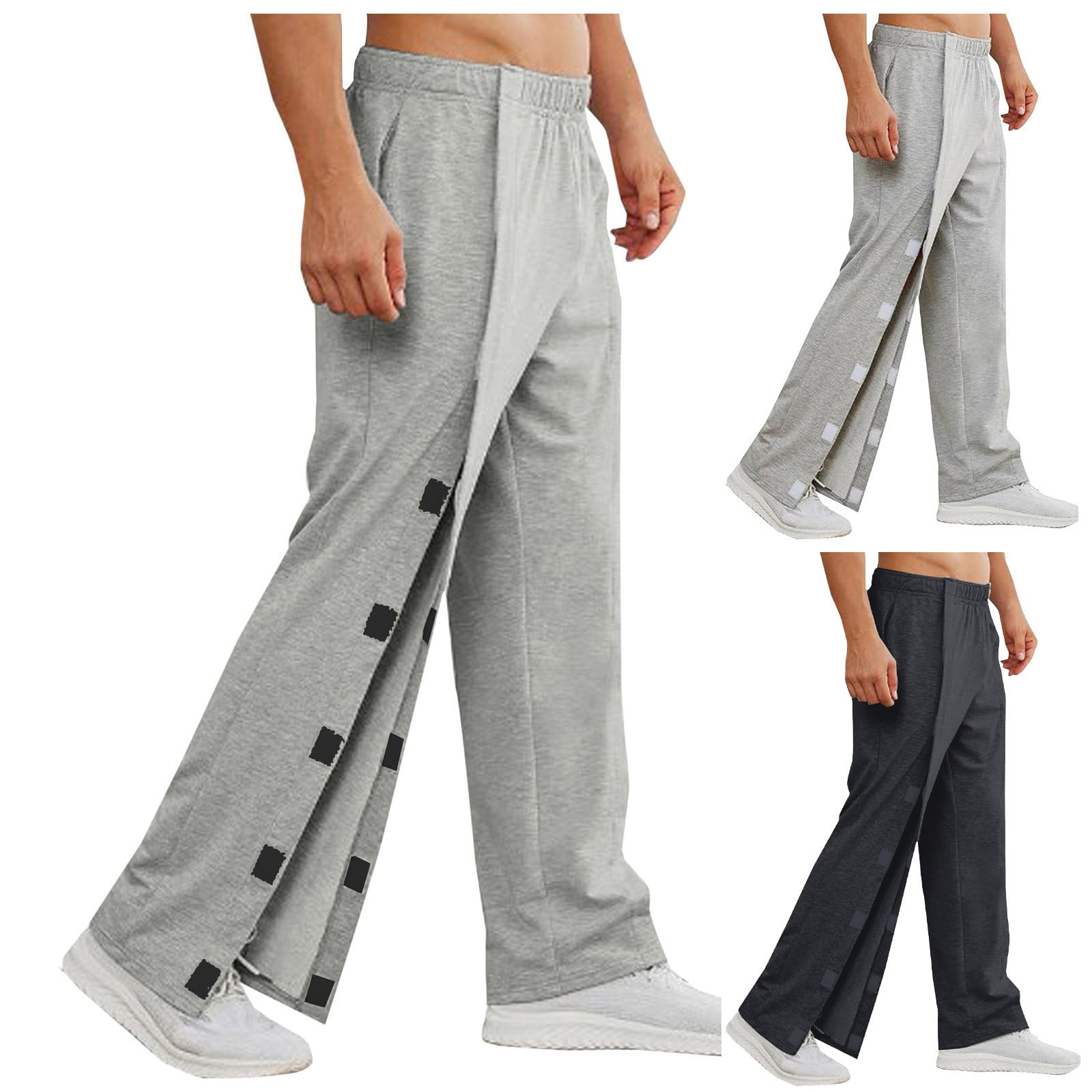 【GRAY】Side open sweat pants Wide Leg Sweatpants Men Tear Awaying Pants 2 Side Snap Open Bottom