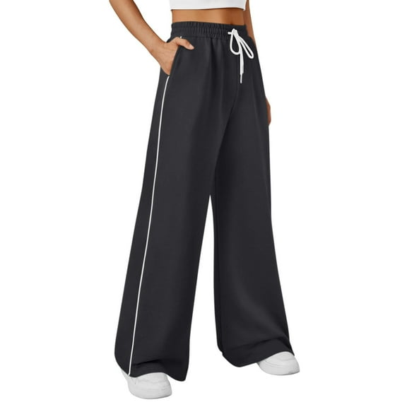 Wide Leg Sweatpants Sevevn Women's Solid Color Casual Wide Leg Drawstring Pocket Sweatpants Long Pants