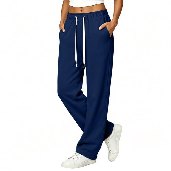 Wide Leg Sweatpants Women 2026 Fall Clothes Stretchy Baggy Wide Leg Streetwear Casual Lounge Travel Track Pants Navy XL