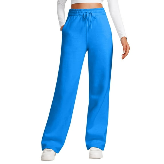 Wide Leg Sweatpants Women, Audhol Cotton Fleece Lined Sweatpants Women 30" Straight Leg Casual Sweat Pants for Women Womens Sweatpants Blue 2XL