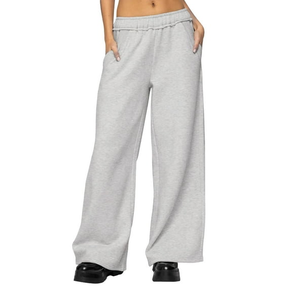 Wide Leg Sweatpants Women, Audhol Womens Fleece Lined Sweatpants Wide Leg Baggy Thermal Pants Elastic Waist Oversized Pants Baggy Sweatpants Women Grey XL