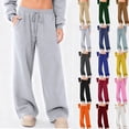 thumbnail image 1 of Wide Leg Sweatpants Women Baggy Comfy Fleece Low Rise Sweatpants Soft Drawstring Yoga Pants with Pockets Cute Joggers Thermal Winter Warm Baggy Sweat Pants with Pockets Navy S, 1 of 6