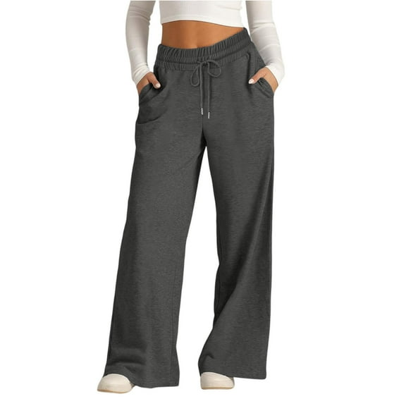 Wide Leg Sweatpants Women Baggy Cotton Joggers with Pockets Petite Low Rise Palazzo Track Pant Loose Fit Trousers Dark Gray 2XL