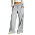 thumbnail image 1 of Wide Leg Sweatpants Women Baggy Cotton Joggers with Pockets Petite Low Rise Palazzo Track Pant Loose Fit Trousers Light Gray M, 1 of 5