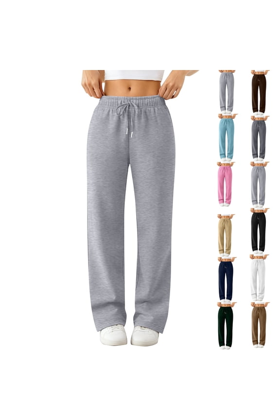 Wide Leg Sweatpants Women Baggy Fleece High Waisted Cotton Sweatpants Full Length Lightweight Athletic Workout Pants Light Gray M