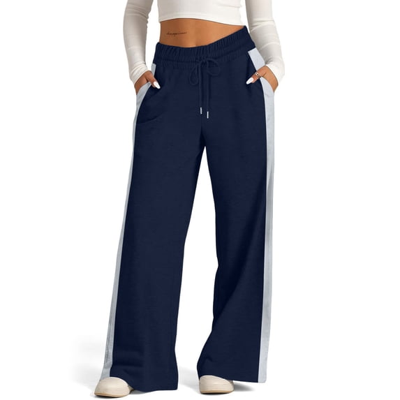 Wide Leg Sweatpants Women Baggy Lounge Side Stripe Joggers with Pockets Petite High Rise Pant Loose Fit Trousers Dark Gray 2XL