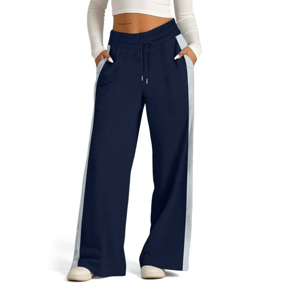 Wide Leg Sweatpants Women Baggy Lounge Side Stripe Joggers with Pockets Petite High Rise Pant Loose Fit Trousers Dark Gray XL