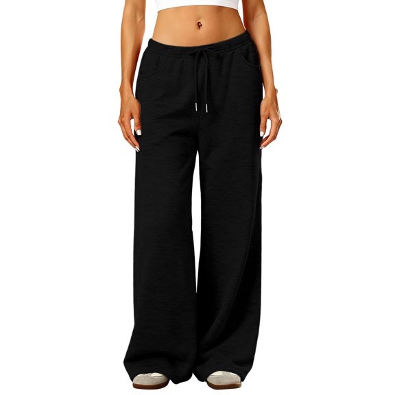 Wide Leg Sweatpants Women Baggy Low Rise Sweatpants with Pockets Winter Drawstring Straight Leg Sweatpant