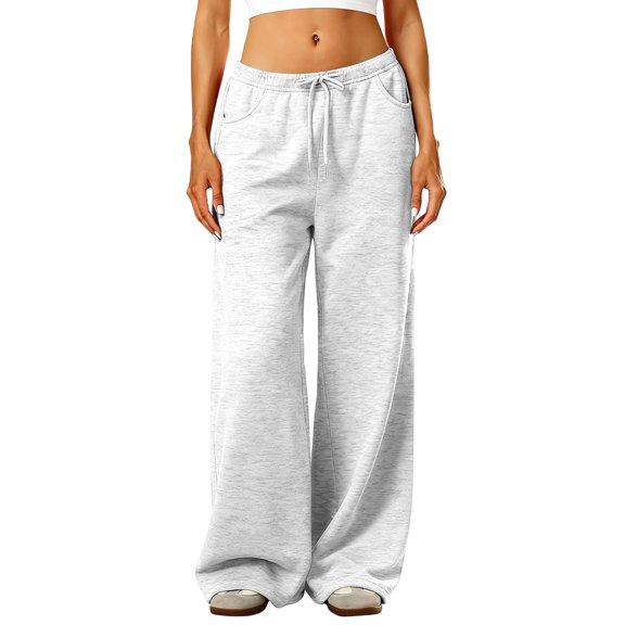 Wide Leg Sweatpants Women Baggy Low Rise Sweatpants with Pockets Winter Drawstring Straight Leg Sweatpant