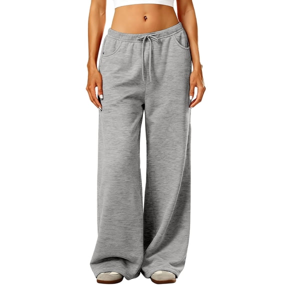 Wide Leg Sweatpants Women Baggy Low Rise Sweatpants with Pockets Winter Drawstring Straight Leg Sweatpant