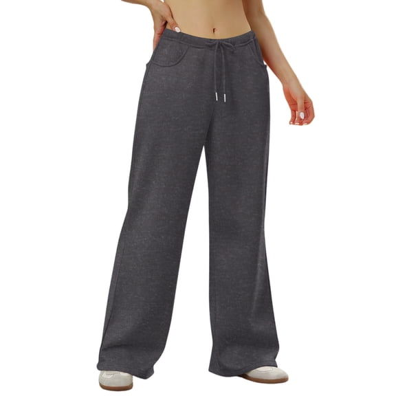 Wide Leg Sweatpants Women Baggy Low Rise Sweatpants with Pockets Winter Y2K Drawstring Straight Leg Sweatpant Dark Gray L