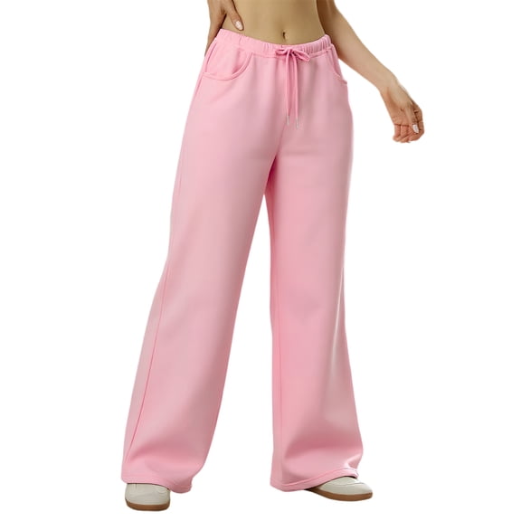 Wide Leg Sweatpants Women Baggy Low Rise Sweatpants with Pockets Winter Y2K Drawstring Straight Leg Sweatpant Pink S