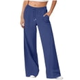 thumbnail image 1 of Wide Leg Sweatpants Women Baggy Straight Casual Trousers with Pockets Drawstring Loose Fitting Fall Travel Pants Navy L, 1 of 5