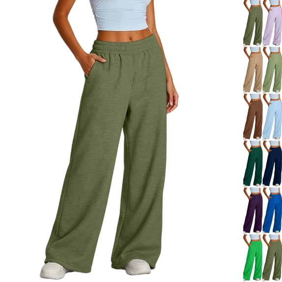 Wide Leg Sweatpants Women Baggy Straight Leg Joggers with Pockets Soft Fleece Sweat Pants Army Green XL