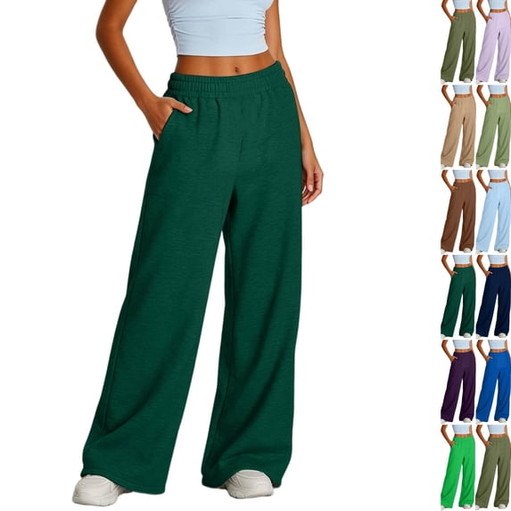 Wide Leg Sweatpants Women Baggy Straight Leg Joggers with Pockets Soft Fleece Sweat Pants Dark Green S