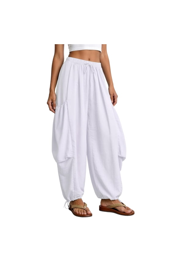 Wide Leg Sweatpants Women Balloon Pants Casual Barrel Elastic Waist Pleated Baggy Workout Sweat Pants with Pockets