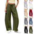 thumbnail image 1 of Wide Leg Sweatpants for Women Casual Baggy Joggers High Waist Drawstring Straight Leg Sweatpants with Large Patch Pockets Casual Pants With Drawstring Elastic Waistband Barrel Sweatpants, 1 of 6