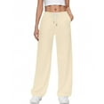 thumbnail image 1 of Wide Leg Sweatpants Women Drawstring Fleece Sweatpants Comfortable Elastic Waist Solid Color Long Pants Trousers with Pockets, 1 of 6