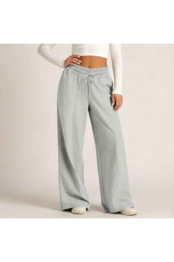 Wide Leg Sweatpants Women Drawstring High Waisted Pants with Pockets Jogger Gray M