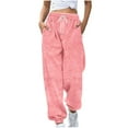 thumbnail image 1 of Wide Leg Sweatpants for Women Elastic High Waisted Casual Solid Color Fleece Drawstring Elastic Waist Cuffed Ankles Side Pockets Straight Leg Pants Pink S, 1 of 6