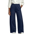 thumbnail image 1 of Wide Leg Sweatpants Women Elastic High Waisted with Pockets Casual Travel Work Pants Navy M, 1 of 6