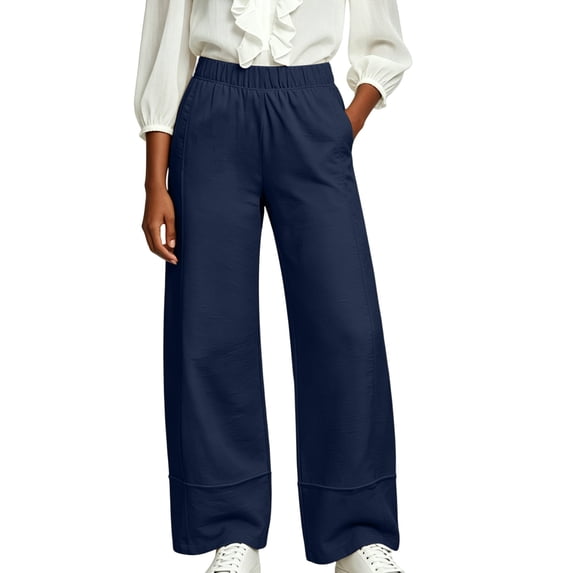 Wide Leg Sweatpants Women Elastic High Waisted with Pockets Casual Travel Work Pants Navy M