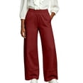 thumbnail image 1 of Wide Leg Sweatpants Women Elastic High Waisted with Pockets Casual Travel Work Pants Red S, 1 of 5