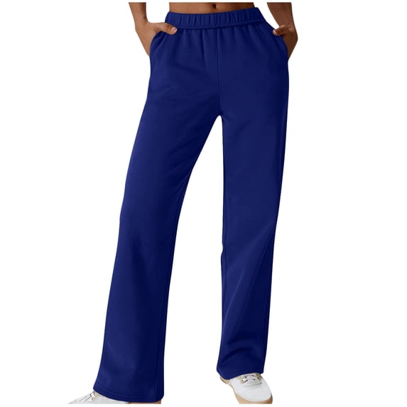 Wide Leg Sweatpants Women Elastic Waist Straight Leg Trousers with Pockets Athletic Running Pants Workout Hiking Slacks Solid Casual Joggers 2026 Spring Summer Beach Vacation Outfits
