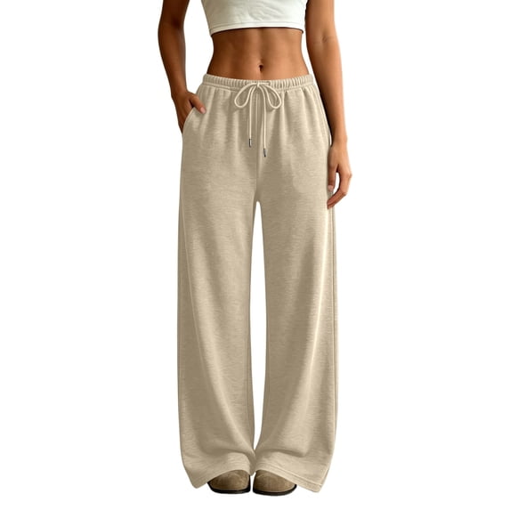 Wide Leg Sweatpants Women Fall Winter Baggy Sweatpants Casual Y2K Comfy Low Rise Drawstring Pants Lounge Track Pants with Pockets Women's Activewear Trendy Streetwear