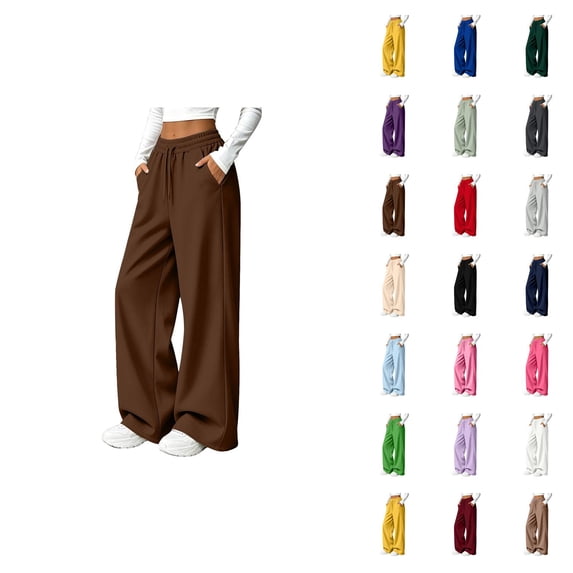 Wide Leg Sweatpants Women Fall Winter Mid Weight Solid Color Elastic High Waist Straight Leg Casual Pants with Pockets