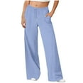 thumbnail image 1 of Wide Leg Sweatpants Women - Fleece Drawstring Pants - High Waisted Baggy Pants - Solid Color Elastic Waist Travel Casual Loose Long Pants Trousers with Pockets, 1 of 6