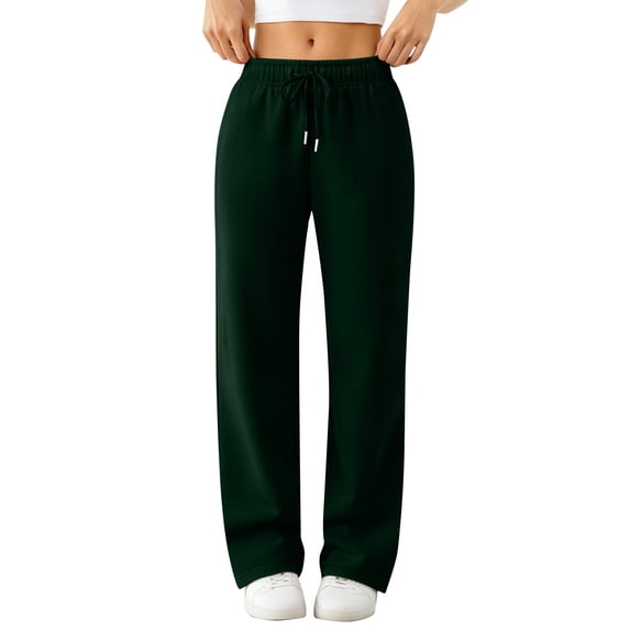Wide Leg Sweatpants Women Fleece Lined Baggy Sweatpants High Waisted Drawstring Joggers Athletic Sweat Pants Dark Green L