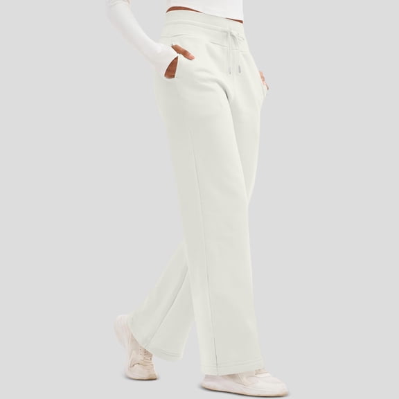Wide Leg Sweatpants Women High Waist Fleece Lined Sweat Pants Leg Baggy Straight Athletic Pants White 3XL