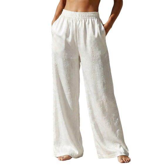 Wide Leg Sweatpants Women High Waist Pleated Solid Satin Straight Pants Narrow Cut Trousers