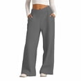 thumbnail image 1 of Wide Leg Sweatpants Women High Waist Pull On Casual Pants with Pockets Solid Color Seamless Waistband Comfy Stretch Sweatpants, 1 of 8