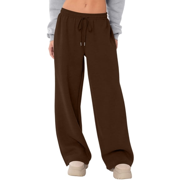 Wide Leg Sweatpants Women High Waisted Fleece Lined Sweatpants Drawstring Baggy Sweatpant Trendy Workout Joggers Coffee L