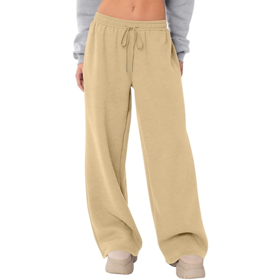 Wide Leg Sweatpants Women High Waisted Fleece Lined Sweatpants Drawstring Baggy Sweatpant Trendy Workout Joggers Earthy Yellow M