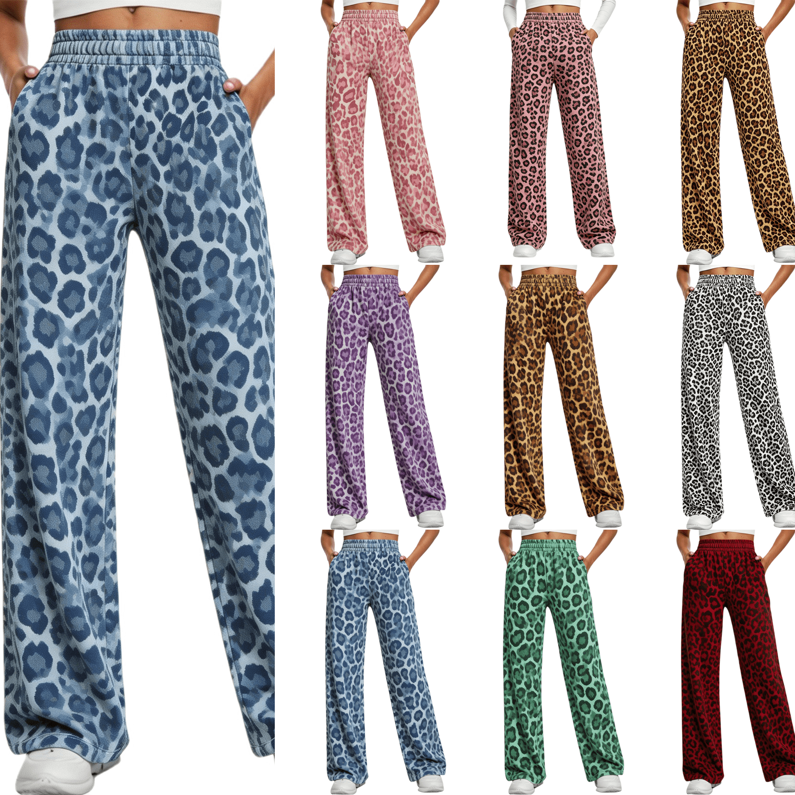 Wide Leg Sweatpants Women Leopard Print Lounge Travel Pants Fall ...