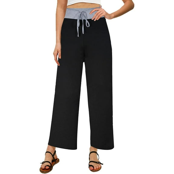 Wide Leg Sweatpants Women Petite Comfy Print Pajama Stretch Drawstring Palazzo Lounge Wide Leg Pants