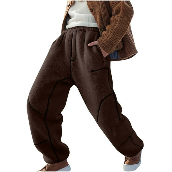 Wide Leg Sweatpants Women Thick MIUOWANP Womens 2024 Winter Fleece Sweatpants Warm Fuzzy Snow Ski Pants Loose Slopes Activewear With Pockets Brown M