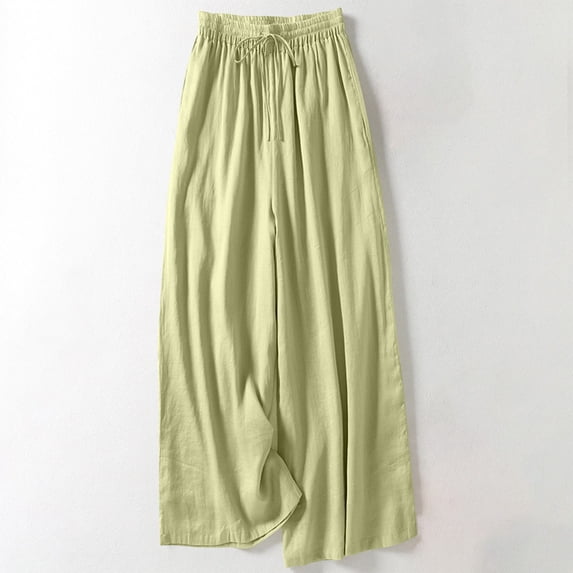 Wide Leg Sweatpants Women Women Cotton Linen Cropped Pants Loose Fitting High Waisted Wide Leg Capris with Pockets Green M