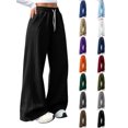 thumbnail image 1 of Wide Leg Sweatpants Women Zaewscy Women Fleece Lined Wide Leg Sweatpants Elastic Drawstring High Waist Casual Loose Trousers with Side Pockets Black XL, 1 of 8