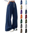 thumbnail image 1 of Wide Leg Sweatpants Women Zaewscy Women Fleece Lined Wide Leg Sweatpants Elastic Drawstring High Waist Casual Loose Trousers with Side Pockets Navy S, 1 of 8