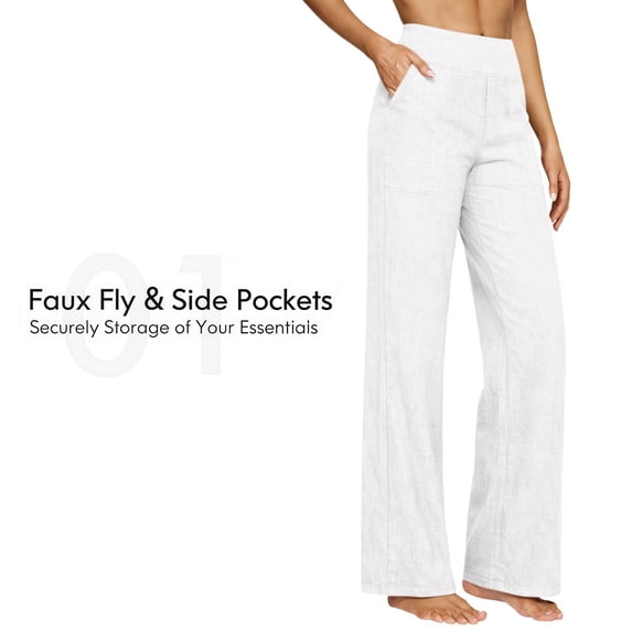 Wide Leg Sweatpants Womens Casual Cotton Linen High Waisted Button Up Straight Leg Trousers