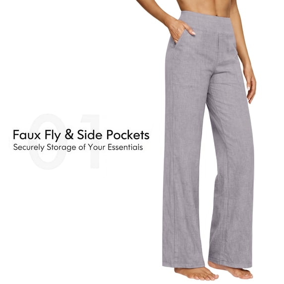 Wide Leg Sweatpants Womens Casual Cotton Linen High Waisted Button Up Straight Leg Trousers