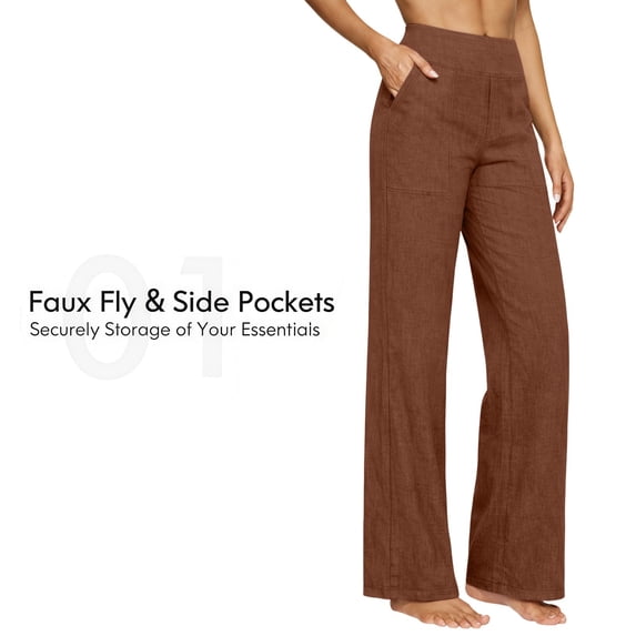 Wide Leg Sweatpants Womens Casual Cotton Linen High Waisted Button Up Straight Leg Trousers